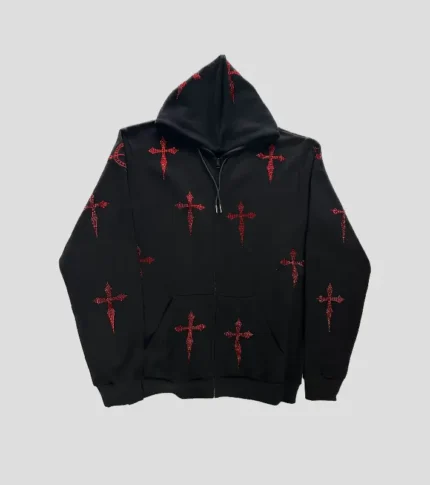 Red Rhinestone Daggers on OVERSIZED Black Zip Hoodie.webp
