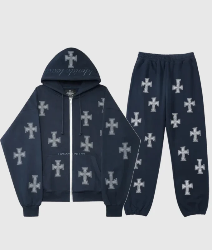 Unknown London Rhinestone Tracksuit Navy/White