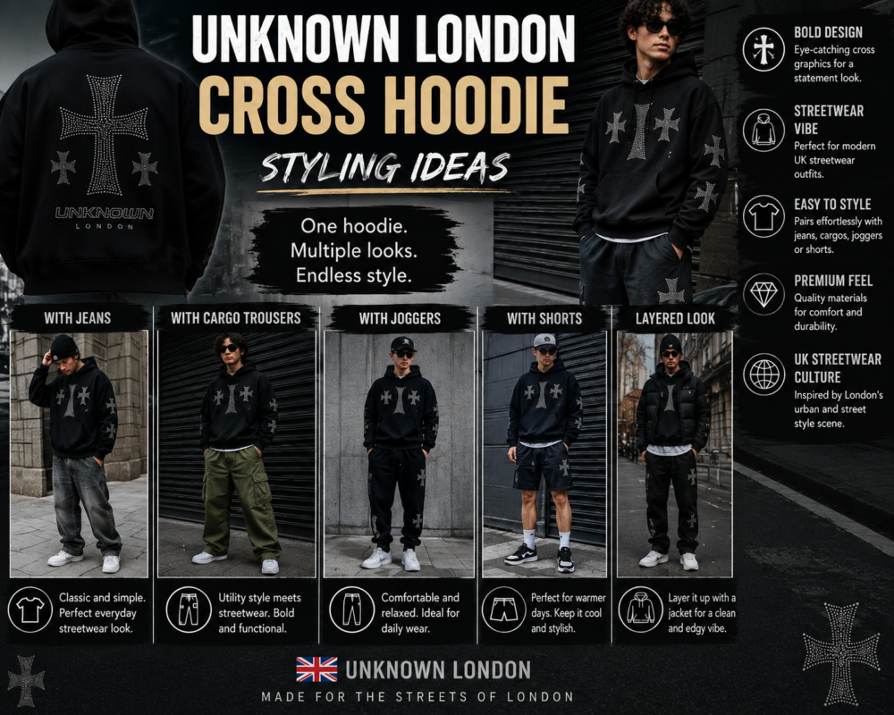 Unknown London Cross Hoodie: Style, Fit & Complete UK Streetwear Guide 5 Unknown London Cross Hoodie: Style, Fit & Complete UK Streetwear Guide