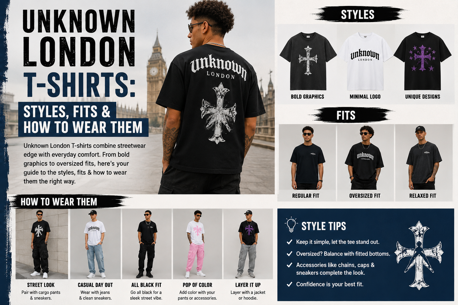 Unknown London T-Shirt styled with UK streetwear outfit