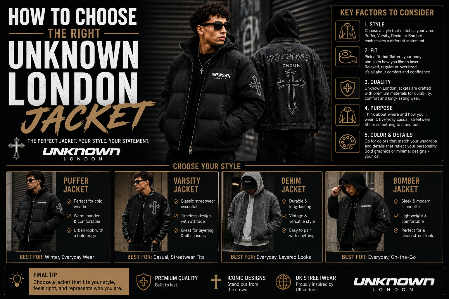 Unknown London jackets styled with UK streetwear outfits