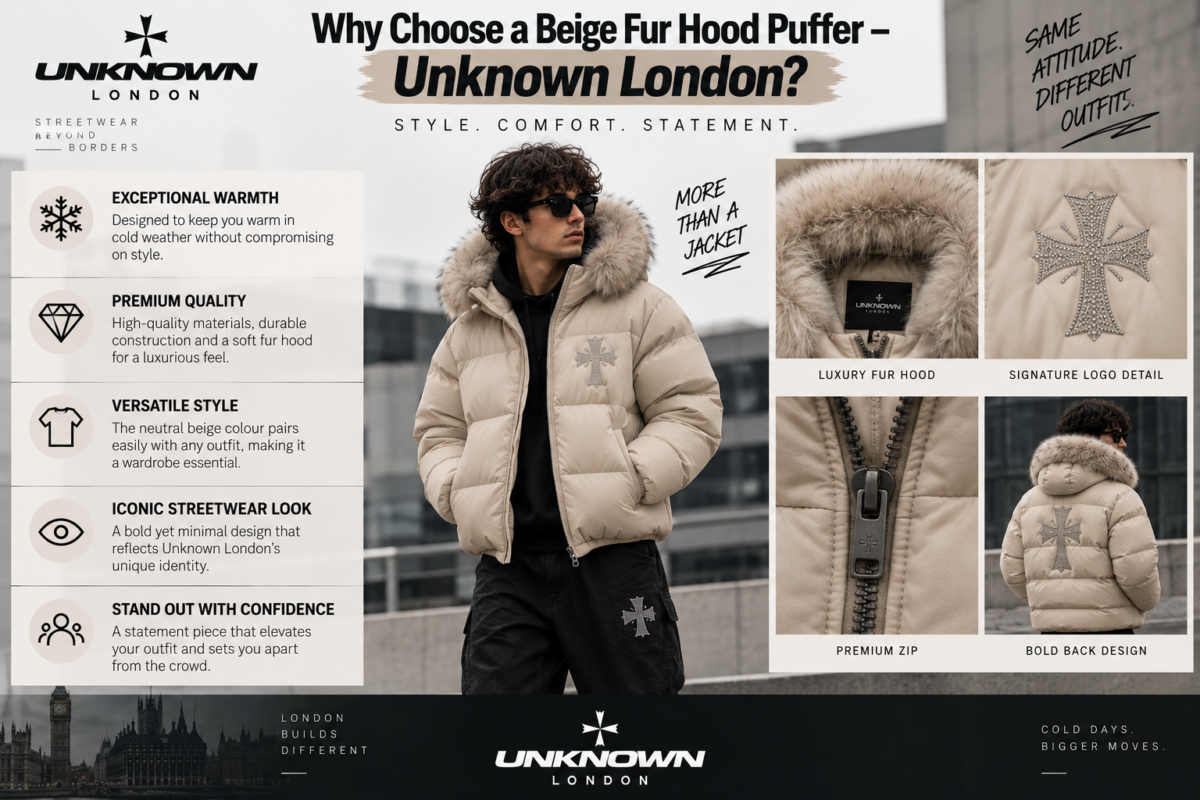Beige Fur Hood Puffer – Unknown London