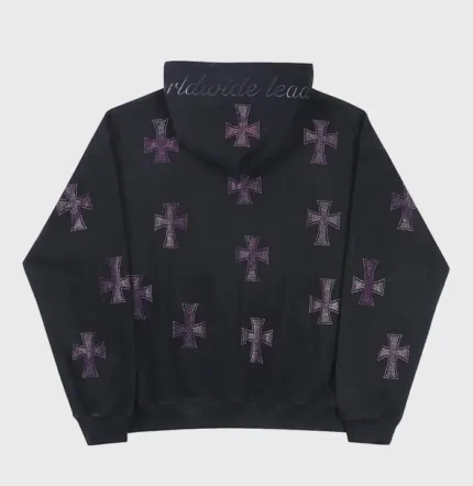 BLACK×PURPLE RHINESTONE CROSS ZIP HOODIE -BLACK- WALKIN STORE